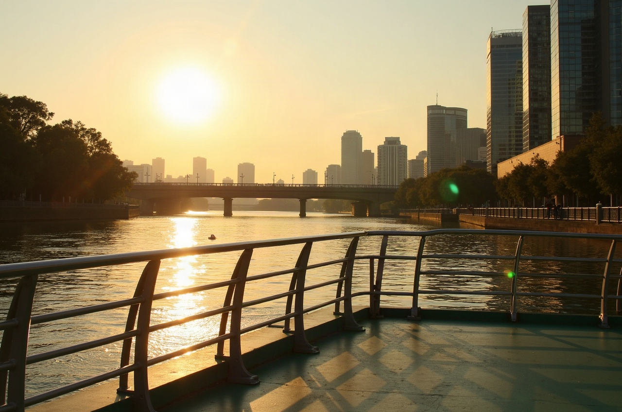 A skyline view of Brisbane's city centre with the river in the foreground