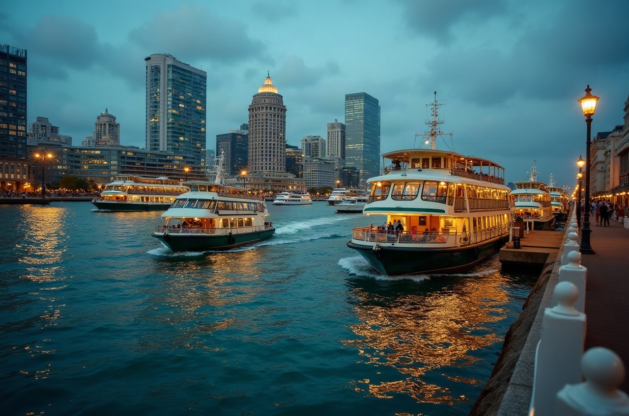 A skyline view of Sydney's harbour and city towers