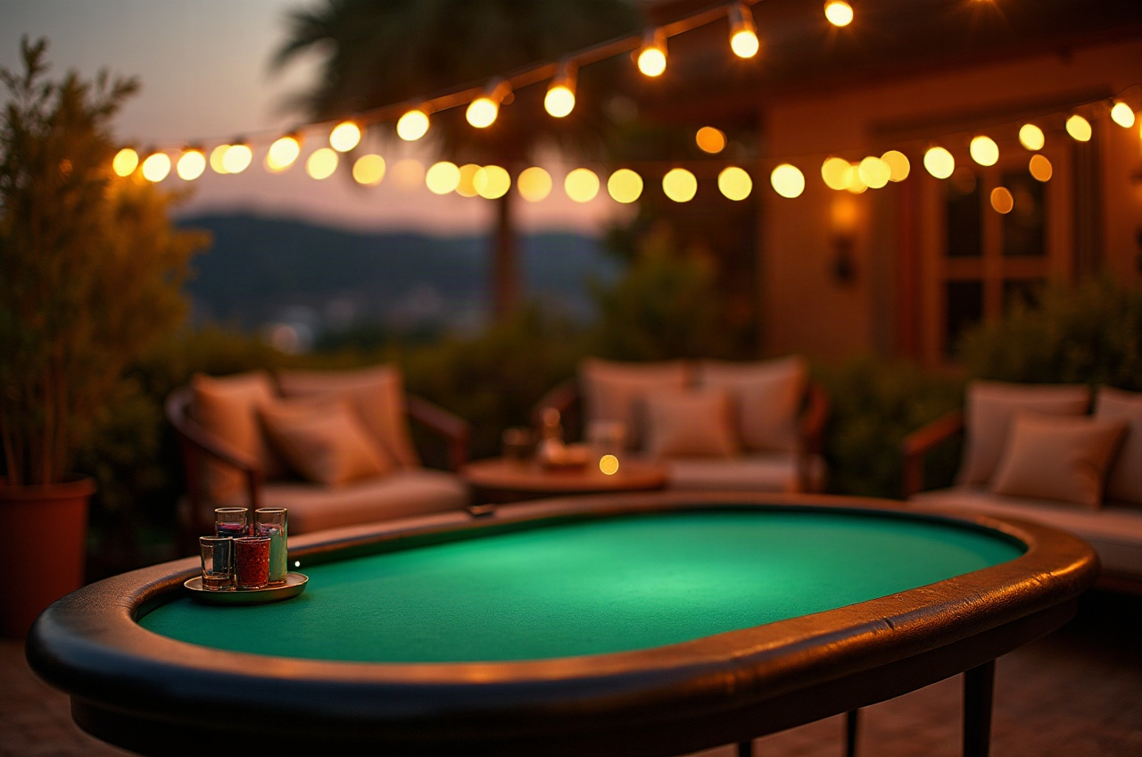 A private party table setting with cards and play chips